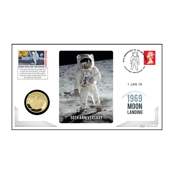 2019 50th Anniversary of Moon Landing £1 Gold Proof Cover